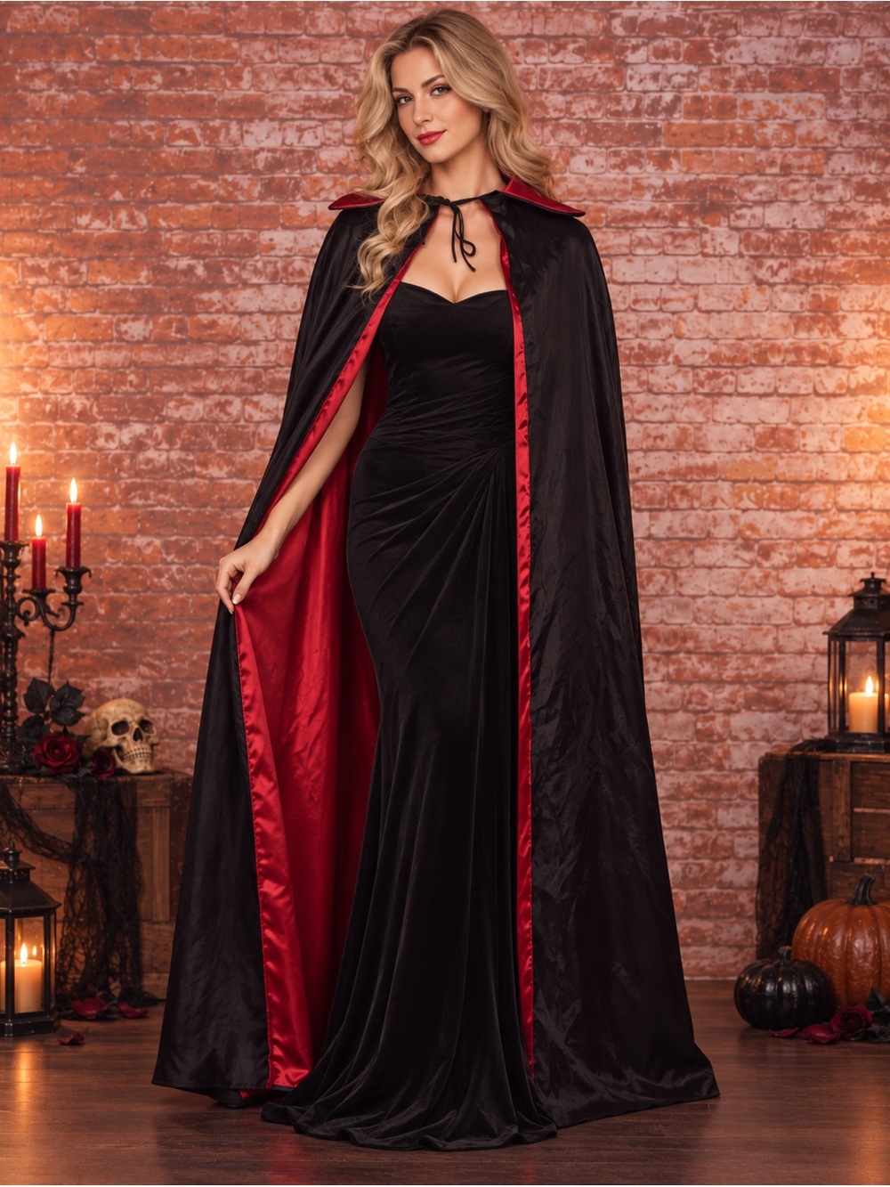Black & Red Satin Vampire Dracula Costume Cape